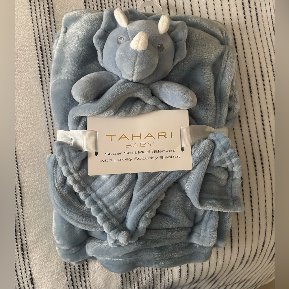 Tahari Baby Blue Plush Blanket with Lovey